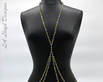 Stainless Steel and Jade Double Swing Body Chain