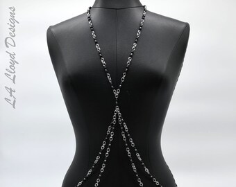 Stainless Steel and Onyx Double Swing Body Chain