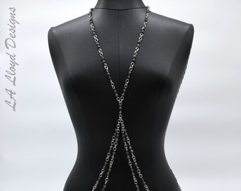 Stainless Steel and Leopard Jasper Double Swing Body Chain