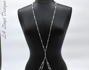 Stainless Steel and Crackle Quartz Double Swing Body Chain