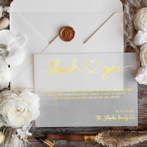 Wedding Thank You Vellum Cards, Gold Foil Wedding Thank You Cards, Wedding Insert Cards with Gold Foil, FOIL Gold Thank You Cards