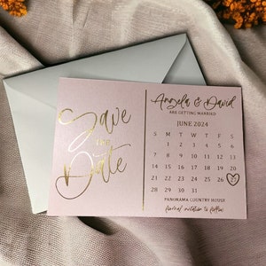Erröten Rosa Minimalistische Save the Date Karten, Kalender Save the Date Schwarze Karten, Gold / Silber Foiled Hochzeit Save the Date Karten