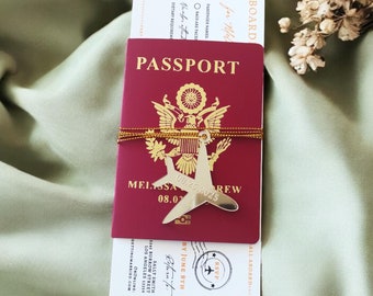 Luxury Black and GOLD Foil Passport Wedding Invitation – Boarding Pass RSVP – Destination Wedding – Travel Theme - Passport-Style Invitation