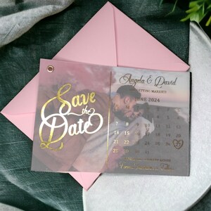 Kalender Save the Date Pergamin mit Fotokarte, Goldfolie Minimalistische Save the Date Karten, einfache folierte Einladung, Hochzeit lädt ein