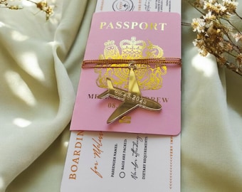 Blush Pink Luxury Passport Wedding Invitation Suite | Personalized Plane Tag & Foil Boarding Pass | Destination Wedding, Mirror Plexi Plane