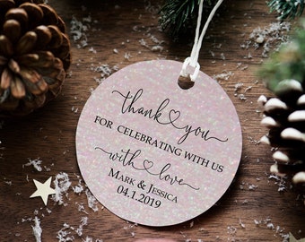 Personalized Shimmer Wedding Favor Tags: Rustic Thank You Tags