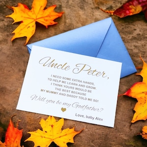 Hoja de ORO personalizada ¿Serás mi tarjeta de propuesta de padrino - Tarjeta de padrino con poema - Propuesta de tío padrino - Propuesta de Tio - Bautismo