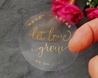 Let Love Grow/ Wedding Seed Packet Stickers/ Gold Foil Wedding Stickers/ Gold Favor Stickers/ Sticker Favour For Wedding/ Gold Foil Stickers