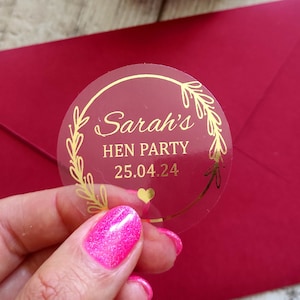 Hen Do Stickers/ Personalised Hen Party Stickers/Gold Favor Stickers/ Foiled Event Party Labels/ Hen Party Favours/ Gift Bag Label