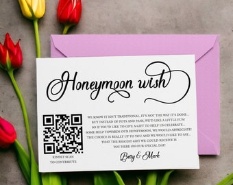 Honeymoon Wish Card QR Code, Honeymoon Wish QR Code, Honeymoon Fund, Wedding Wishing Well Insert, Enclosure Card, Honeymoon Fund QR Code