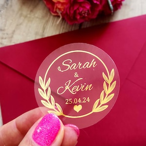 Pegatinas de boda doradas, lámina de oro real, etiquetas de boda personalizadas, decoración para fiesta de boda, pegatinas de recuerdo de boda, etiquetas de agradecimiento de boda