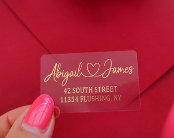 Custom Return Address Labels/ FOIL Wedding Address Labels/ Rectangular Gold Foil Wedding Stickers/ Silver Transparent Address Return Labels