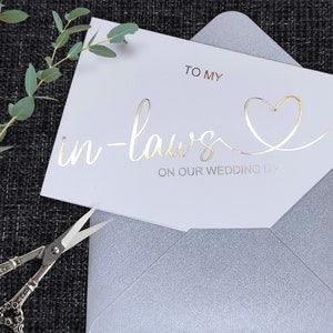 Carte de mariage en feuille d'or pour mes beaux-parents, carte en feuille d'or beaux-parents, carte de remerciement de mariage, carte de beaux-parents pliée en feuille d'or, note de beaux-parents