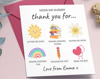 Personalised Teacher and Nursery Thank You Card, School and Teacher Thank You Card, End of Term Gift For Teachers, Nursery Worker Card