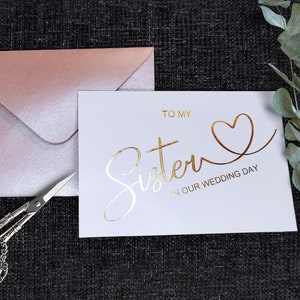Biglietto di nozze in lamina d'oro per mia sorella, sorella di carta sventata d'oro, carta sorella piegata in lamina d'oro, regalo per la sorella della sposa