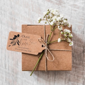 OLIVE Il nostro amore Tag favore matrimonio - Tag favore matrimonio olio d'oliva- Tag regalo rustico ringraziamento personalizzato- Tag SHIMMER- Set di tag KRAFT