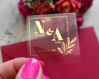 Goldfolie Hochzeit Gastgeschenke, personalisierte Danke Aufkleber, Aufkleber für Hochzeit, Brautparty Dekor, quadratische Gastgeschenke Aufkleber, Gold Aufkleber