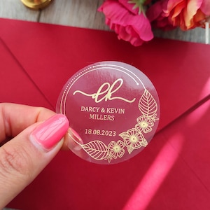 Wedding Favor Stickers Real Gold Foil Wedding Thank you Labels Wedding Favors Transparent Gold Sticker Save the Date Stickers
