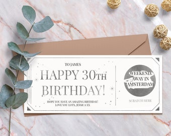 Bon cadeau carte d'anniversaire à gratter personnalisée, carte à gratter en feuille d'or spéciale anniversaire pour les 18, 21, 30, 40, 50, 60 ans, révélation de rayures