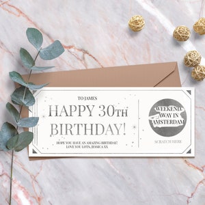 Buono regalo gratta e vinci compleanno personalizzato, biglietto da grattare speciale compleanno in lamina d'oro per il 18, 21, 30, 40, 50, 60, Scratch Reveal