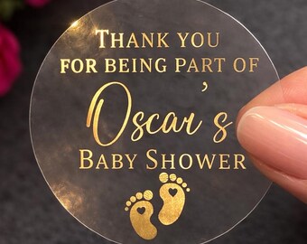 Gepersonaliseerde goudfolie babyshowerstickers: bedanklabels