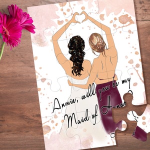 Non posso dire che lo faccio senza di te- Carta illustrazione sposa e damigella d'onore - Cuore Mano - Maid of Honor Proposal Puzzle - Will You Be My Bridesmaid