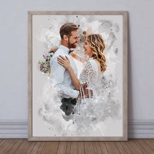 Painting From Photo, Wedding illustration, Watercolour Couple Portrait from Photo, Anniversary Gift Wife Husband, Custom Wedding Print