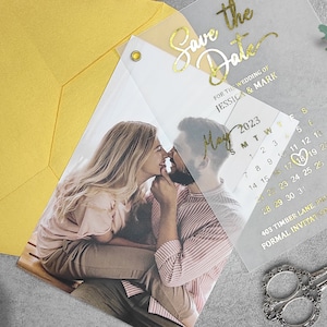 Photo Save the Date Calendar, Vellum Save the Date with Photo, Gold Foil Wedding Save the Date Cards, Minimalist Foil Save the Date Cards