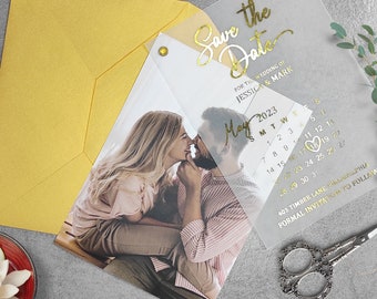 Photo Save the Date Calendar, Vellum Save the Date with Photo, Gold Foil Wedding Save the Date Cards, Minimalist Foil Save the Date Cards