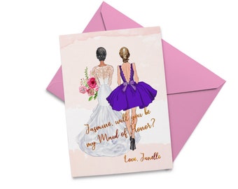 Will You Be My Maid of Honor Card, Bridesmaid Proposal,  Bridesmaid Thank You Card, Bridesmaid Gift Proposal, Maid of Honor Proposal Card