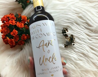 Personalized Baby Announcement Wine Labels: Aunt & Uncle Gift