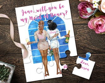 African American Maid of Honor puzzle, Will You Be My Maid of Honor Puzzle Proposal, Bridal Party Gift for Bridesmaids, Bridesmaid Jigsaw