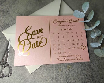 Gold Foil Save the Date Cards: Minimalist Calendar Design