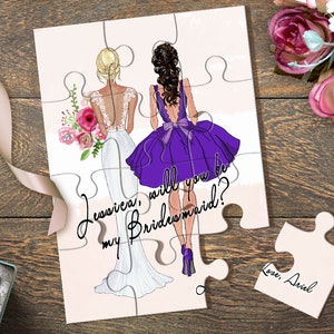 Personalized Bridesmaid and Maid of Honor Proposal Puzzle with Dress Illustrations, Thank You Bridesmaid, Matron of Honor Proposal Gift image 1