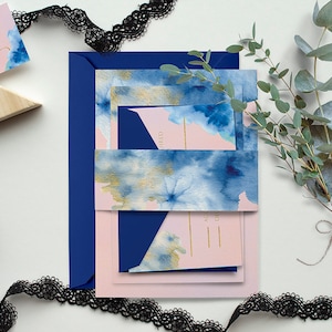Navy and Blush Wedding Invitation Set, Navy and Gold Watercolor Splash Wedding Invitation, Navy and Blush Wedding Invitations SAMPLE
