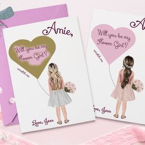 Grattez les cartes de proposition "Voulez-vous être ma fille de fleur" / cadeau de proposition de fille de fleur, cadeau de demoiselle d'honneur junior, carte d'illustration de fille de fleur