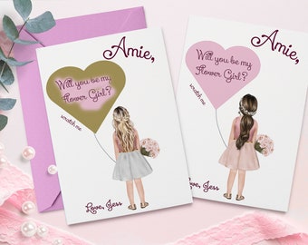 Scratch off "Will you be my Flower Girl" Proposal cards/ Flower Girl Proposal Gift, Junior Bridesmaid Gift, Flower Girl Illustration Card