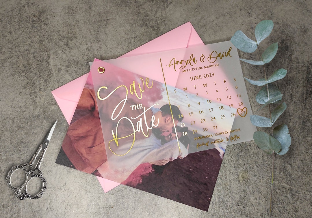Gold Save the Date Vellum With Photo Backing Card, Minimalist Save the ...