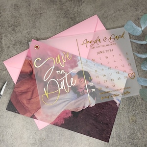 Gold Save the Date Vellum with Photo Backing Card, Minimalist Save the Date Card, Simple Modern Foiled Wedding ,Photo Save the Date Calendar