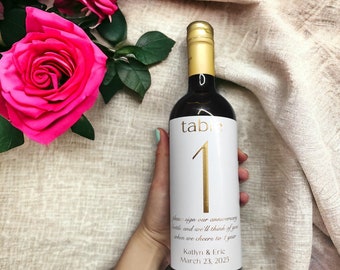 Gold Foil Wine Label Table Number: Minimalist Wedding Decor