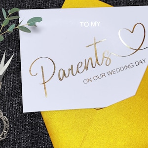 Tarjeta de boda de hoja de oro para mis padres, padres de la tarjeta laminada de oro, tarjeta de agradecimiento de boda, tarjeta de padres plegada de hoja de oro, nota de boda de los padres