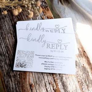 Carte de site Web de mariage avec code QR, Carte de réponse avec code QR minimaliste, Cartes RSVP en ligne modernes, Carte à insérer pour site Web de mariage, Cartes RSVP dorées