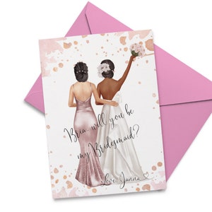 Carte d'illustration personnalisée de mariée et de demoiselle d'honneur, serez-vous ma demoiselle d'honneur, carte de proposition de cadeau de demoiselle d'honneur, carte de remerciement de demoiselle d'honneur