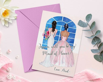 Will You Be My Bridesmaid Card, Bridesmaid Proposal,  Bridesmaid Thank You Card, Bridesmaid Illustration Card, Bridesmaid Proposal Card