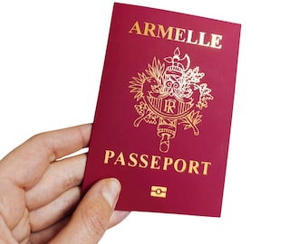 Raspadinha de passaporte FRANCÊS em folha de ouro, revelação de feriado, raspadinha de destino, cartão-presente surpresa de bilhete de viagem revelador, convite de aniversário para passaporte