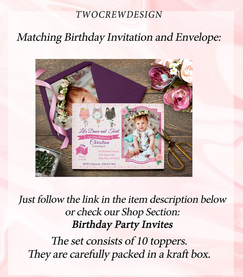 Pink Ballerina Cake TOPPERS Custom Cake Toppers Cute Cat Birthday Toppers Ballerina Birthday Cupcake Topper Set Baby Shower Toppers 10CT