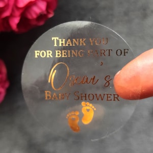 Personalised Baby Shower Stickers, Personalised Thank You For Being Part Of Baby Shower Foiled Stickers, Baby Shower Favor  GOLD Stickers