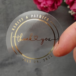 Pegatinas para recuerdos de boda/Pegatinas de boda con lámina de oro/Etiquetas de agradecimiento con lámina de oro auténtico/Recuerdos de boda de plata/Recuerdos de dulces de boda/Oro auténtico