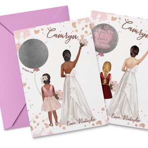 Biglietto da grattare personalizzato Flower Girl - Flower Girl Illustration Proposal Card - Will You Be My Junior Bridesmaid Scratch Off Card