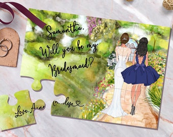 Bridesmaid and Bride Illustration Gift, Will You Be My Bridesmaid Puzzle, Maid of Honor Proposal Gift, Bridesmaid Proposal Ideas